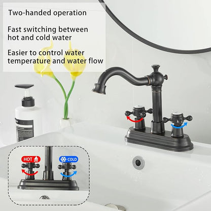 Bathroom Faucet Oil Rubbed Bronze 2 Handles 4 Inches Centerset Bathroom Vanity with Drain Assembly and Supply Hose Lavatory Faucet