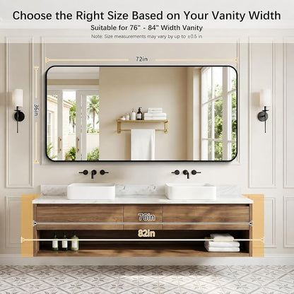 DESBING 72" x 36"Bathroom Mirror, Matte Black Wall Mirror with Metal Frame, Decorative Rectangular Vanity Mirror for Bedroom Bathroom Living Room Entryway (Horizontal/Vertical)