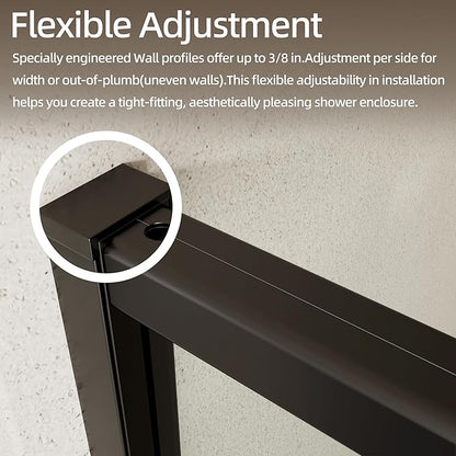 Royal Guard 44-48" W x 71" H Pivot Swing Glass Shower Door,Matte Black | Shower Doors with 4-Inch Adjustable Width, 6mm SGCC Tempered Glass, Reversible Installation,Magnetic Closing,Easy to Clearn