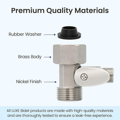 LUXE Bidet 7/8" x 7/8" x 3/8" Nickel Cold Water Shut-Off Valve T-Adapter | Only Compatible with NEO Plus Series Bidet Attachments