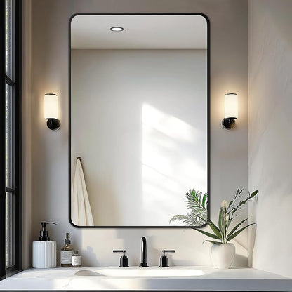Bathroom Vanity Mirror, Black Framed Mirror for Over Sink, 40x28 | HD glass, distortion-free for makeup and grooming, Sturdy frame, all mounting hardware, hangs horizontal or vertical