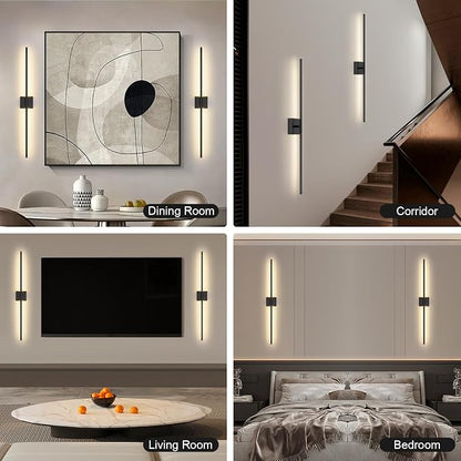 Wall Sconces Set of Two with Remote Control, 39.4 in Dimmable Black Battery Operated Wall Lights, 350° Ratation 3000K-6000K LED Wireless Rechargeable Sconce for Bathroom, Living Room, Bedroom