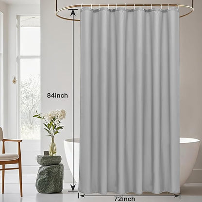 AooHome Extra Long Shower Curtain Liner, Fabric Shower Curtain with Hooks for Hotel, Water Repellent, 72 Width x 84 Height Inch, Light Grey