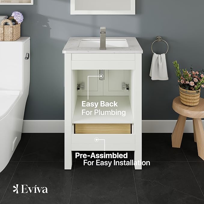 Eviva London 24 in. White Single Sink Bath Vanity with Carrara Quartz Top
