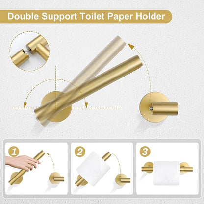 TQKAG 8-Pieces Bathroom Hardware Set, Brushed Gold Towel Bar Set 23.6 Inch | Towel Racks for Bathroom Wall, SUS304 Stainless Steel, Gold Bathroom Accessories with Paper Holders, Towel Rings, Towel Hooks