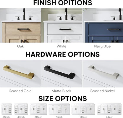 80-Inch Bathroom Vanity with Double Sinks W/ 4 Doors & 4 Drawers & 2 Flip Drawers, White Vanity W/Matte Black Handles