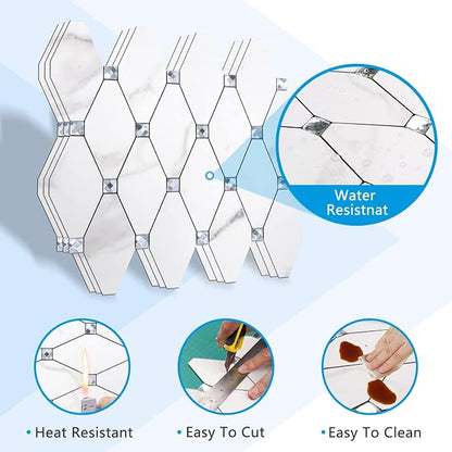 STICKGOO 1 Sheet Peel and Stick Backsplash, Calacatta Stick on Aluminum Composite Tiles Stikers, Self Adhesive Mixed Glass Backsplash for Kitchen, Bathroom, Fireplace, RV