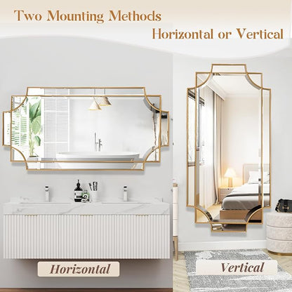 Gold Mirror for Wall, 24"x48" Large Decorative Mirrors for Wall Decor, Polished Bevelled Full Length Long Mirror for Living Room, Bathroom, Bedroom, Entryway