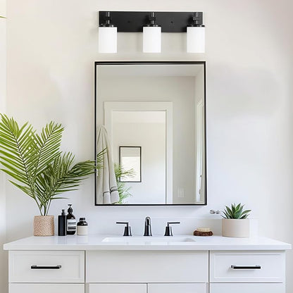 LOUSACE 3 Light Bathroom Vanity Lights Matte Black Bathroom Lighting Fixtures Over Mirror with Opal White Glass Shades, Wall Fixture Vanity Lighting