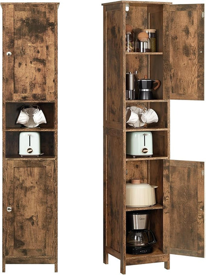 67" Tall Bathroom Cabinet with 2 Adjustable Shelves and 2 Doors, Narrow Bathroom Storage Cabinet for Small Space, Living Room, Entryway, Kitchen, Rustic Brown