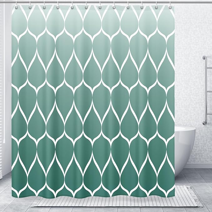 Gelbchu Geometric Shower Curtain for Bathroom, Ombre Teal, 72x72 Inch | with Hooks, Premium Polyester, Quick Dry, Water Repellent, Machine Washable, Rustproof Grommets, Modern Minimalist
