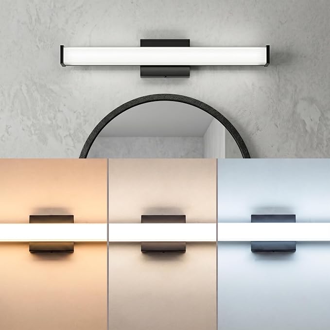 URSOLA 24" Modern LED Bathroom Light Fixtures, Matte Black 3CCT Dimmable Bathroom Vanity Light Over Mirror, Bathroom Vanity Bath Bar Lights with Double Layer Acrylic Shade