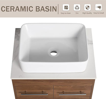 36" Bathroom Vanity, 36 Inch Freestanding Vanity with Ceramic Vessel Sink, Modern Single Sink Bathroom Vanity Combo, Brown Floor Stand Storage Cabinet Set (BRE110, 36 * 18)