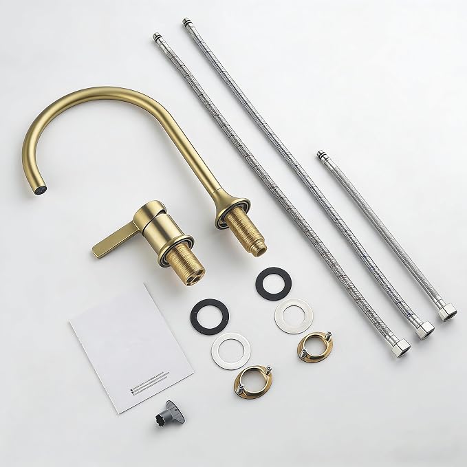 Bathroom Faucets Brushed Gold,Single Handle Brass Widespread Basin Faucet for Sink,High Arc Bathroom Sink Faucet 2 Hole,Vanity Vessel Sink Faucet Mixer Tap