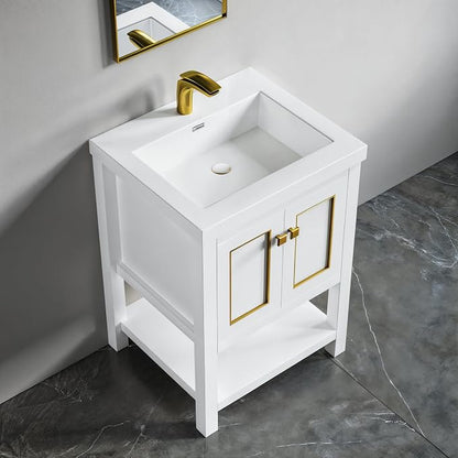 Dowell 25" Bathroom Sink,Single Bowl Vanity Basin,Rectangular Drop-In Bathroom Sink with Overflow,White-000 2522BP