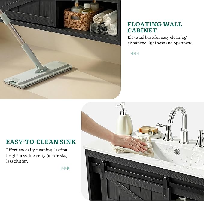 DWVO 36" LED Bathroom Vanity with Sink, Farmhouse Sliding Barn Door Bathroom Cabinet, Bathroom Vanities, Wall Mounted Floating Cabinet