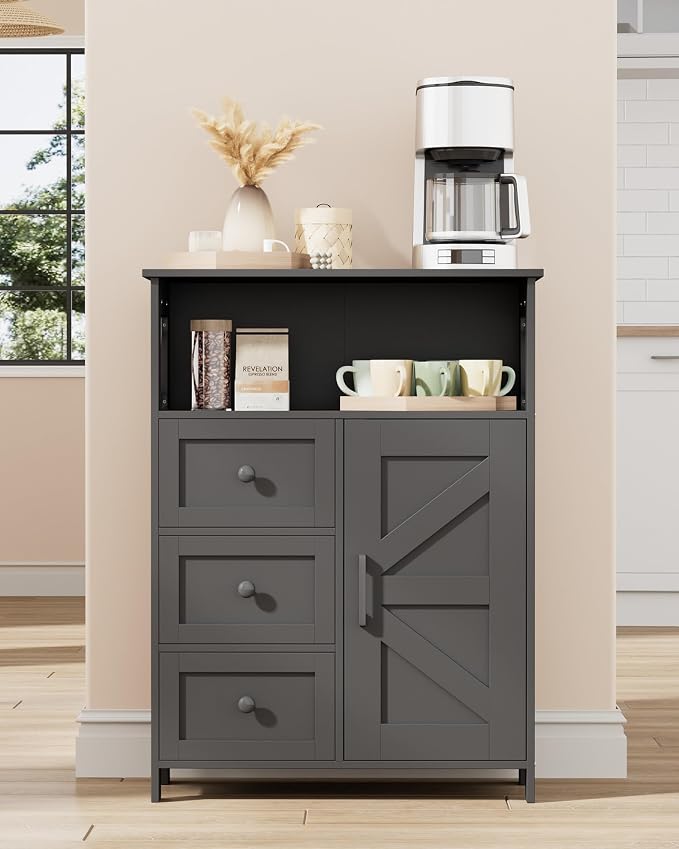 Homhedy Bathroom Storage Cabinet with 3 Drawers, Toilet Paper Cabinet | Farmhouse Freestanding Floor Cabinet with Door and Adjustable Shelf, Small Cabinet for Bathroom, Living Room, Black