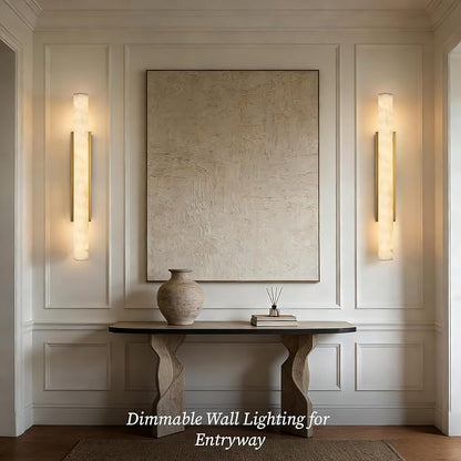 36" Alabaster Wall Sconce, Large Brass Linear Sconce, Modern Bathroom Vanity Light, 3000K Dimmable Faux Alabaster Sconces, Durable Indoor Wall Lamp for Bedroom Living Room, Entryway, Stairs (1 Pack)