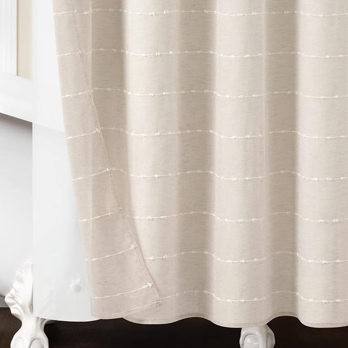 Lush Decor Farmhouse Textured Sheer Shower Curtain with Peva Liner 2 Piece Set 72" W x 72" L Beige - Tan Shower Curtain Set - Striped Bathroom Curtains