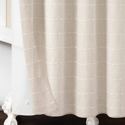 Lush Decor Farmhouse Textured Sheer Shower Curtain with Peva Liner 2 Piece Set 72" W x 72" L Beige - Tan Shower Curtain Set - Striped Bathroom Curtains