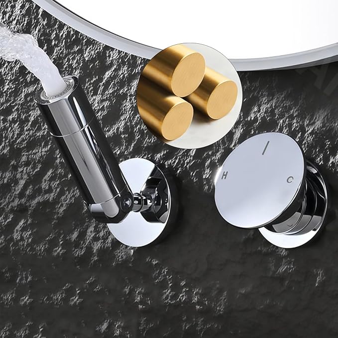 BiaoTeng Concealed Faucets for Bathroom Sinks Single Handle Foldable 2 Functions Hot and Cold Brass Faucet for Bathroom Sink Wall Mount Brushed Gold