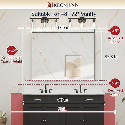 Keonjinn 48x36 Inch Gold Bathroom Mirror for Over Sink, Rectangular | HD Tempered Glass, Vanity Mirror, Brushed Framed, Square Corner, Modern Farmhouse, Wall Mounted Mirrors, Aluminum Alloy
