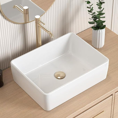 KES Rectangular Bathroom Vessel Sink White 19x15 Inches Rectangle Above Counter Countertop Porcelain Ceramic Vanity Sink, BVS110