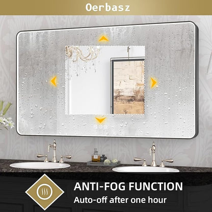 LED Mirror for Bathroom 55X32 Inch Black Framed with Anti-Fog, Stepless Dimmable, Front Lit, LED Bathroom Vanity Mirror for Wall, Memory Function, Shatter-Proof