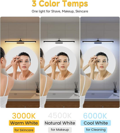 Modern Bathroom Vanity Light 24 inch Bathroom Light Fixture Black 2Pack | 10000mAh with 2 Detachable Rechargeable Battery, 500LM Dimmable, 3CCT with Remote Control, Vanity Light for Bathroom Mirror