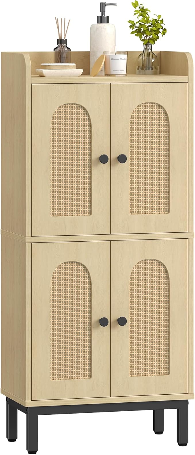 Bathroom Cabinet, Small Storage Cabinet with 4 Doors, Bathroom Organizers and Storage Cabinets with Adjustable Feet, Cabinets Freestanding for Living Room, Kitchen, 7.1"D x 14.6"W x 32.7"H