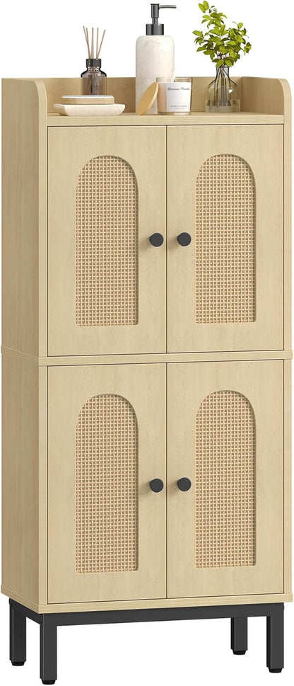Bathroom Cabinet, Small Storage Cabinet with 4 Doors, Bathroom Organizers and Storage Cabinets with Adjustable Feet, Cabinets Freestanding for Living Room, Kitchen, 7.1"D x 14.6"W x 32.7"H