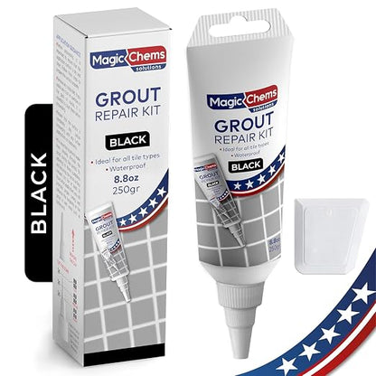 Tile Grout Repair, Black 8.8 oz/250gr. Fast Drying Grout Repair Kit, Grout Filler Tube Repair Kit, Tile Grout Paint, Grout Sealer Restore and Renew Bathroom Floor, Tile Gaps, Joints, Lines