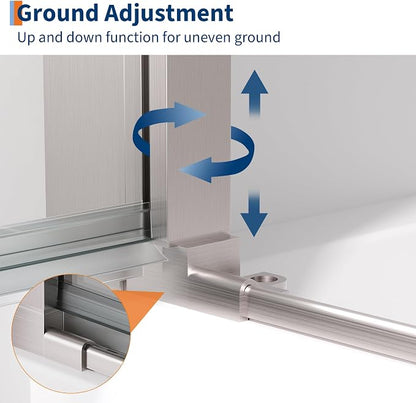 34" W x 72" H Frameless Pivot Shower Door - 1/4" Tempered Glass with Silver Frame, Single Swing Door for Modern Bathroom，Waterproof & Easy to Clean