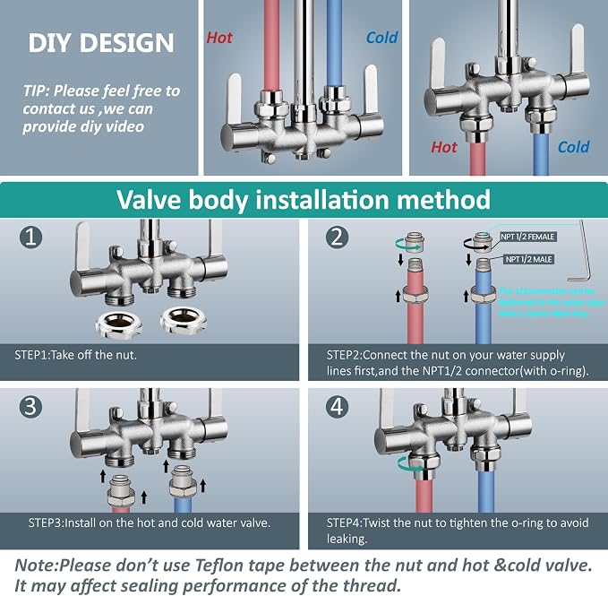 Aolemi Outdoor Shower Kit, Downward-Facing Inlets, Polish Chrome | 3-Inch Center Hot And Cold Mixer Valve, Dual Handles, with Soap Dish For Convenient Outdoor Shower Use