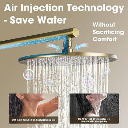 TRUSTMI 12" Pressure Balance Rain Shower System with Handheld, Brushed Gold | Rain shower faucet with cUPC valve and handheld spray. Prevents scalding, ideal for safe modern bathroom upgrades