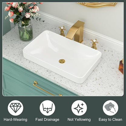 Vessel Sink-Beslend Bathroom Semi Recessed Sinks 19x12 Rectangular White Ceramic Modern Vessel Sinks Bath Wash Sink Bowl Vanity Sink Above Counter Basin