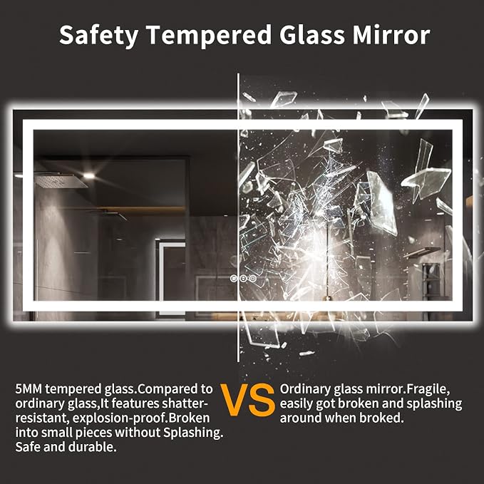 LOAAO 77X36 LED Bathroom Mirror with Lights, UL Listed | Anti-Fog, Dimmable, 3 Color Temperature, Backlit + Front Lit, Memory Function, Tempered Glass