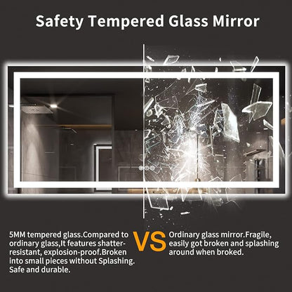 LOAAO 77X36 LED Bathroom Mirror with Lights, UL Listed | Anti-Fog, Dimmable, 3 Color Temperature, Backlit + Front Lit, Memory Function, Tempered Glass