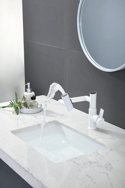 Rotatable Bathroom Faucet with Temperature Display in Fahrenheit (Batteries-Free), 3 Water Outlet Modes, White, BF2204-4