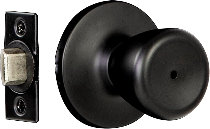 Design House Terrace Privacy Door Knob, 6-Way Universal Bed and Bath Lock, Matte Black, Adjustable Backset, ANSI Grade 3, 728675-MB