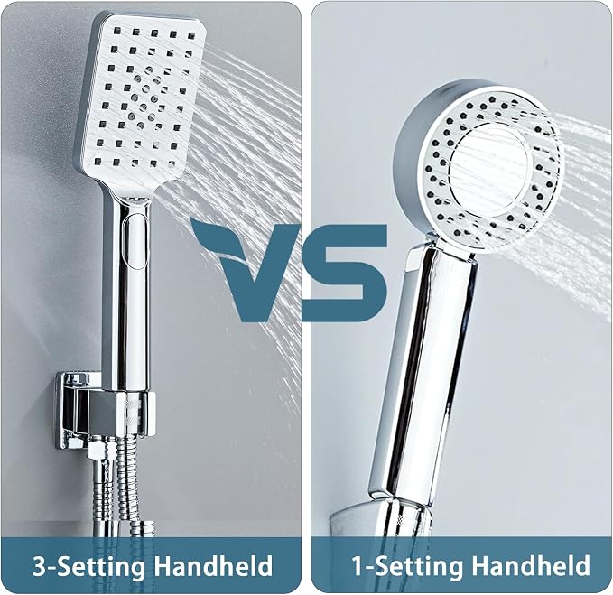 8 Inch Shower Faucet Set, Rainfall Shower System with High Pressure Handheld Shower Head, Bathroom Mixer Wall Mounted Shower Faucet Rough-in Valve and Trim Kit, Polish Chrome, with 3-Setting