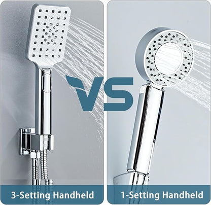 8 Inch Shower Faucet Set, Rainfall Shower System with High Pressure Handheld Shower Head, Bathroom Mixer Wall Mounted Shower Faucet Rough-in Valve and Trim Kit, Polish Chrome, with 3-Setting
