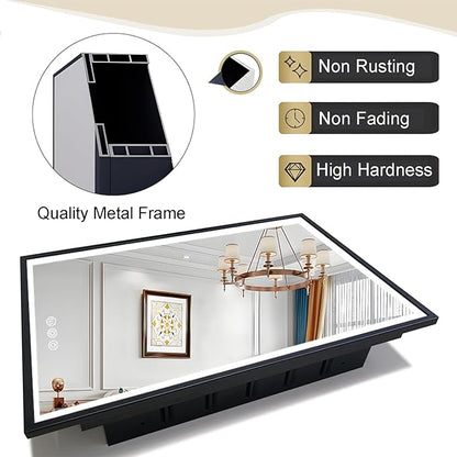 LED Lighted Medicine Cabinet with Mirror, Recessed or Wall Mounted Bathroom Mirror with Storage, Anti-Fog, 3-Color Dimming, Adjustable Shelves, Black Metal Frame - 16x24 inch