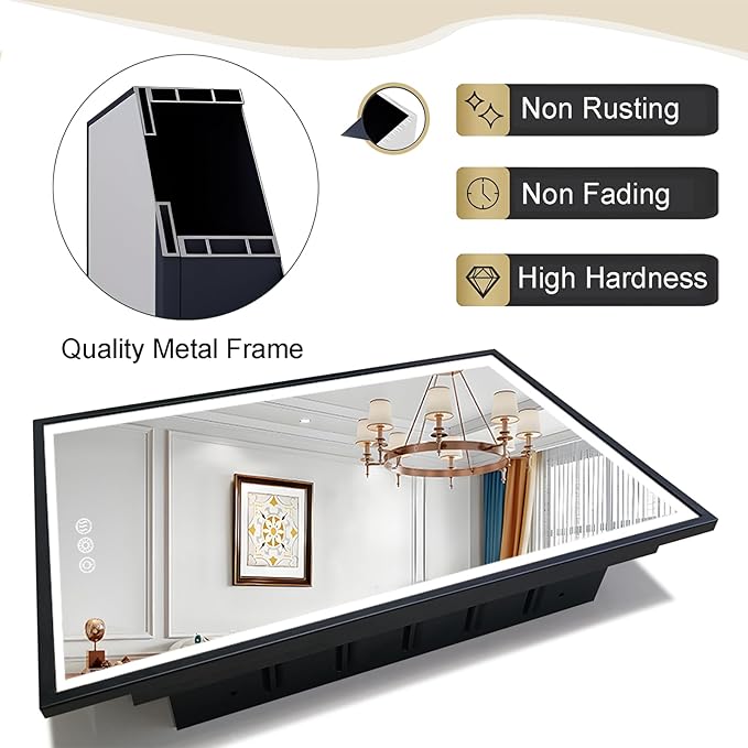 LED Lighted Medicine Cabinet with Mirror, Recessed or Wall Mounted Bathroom Mirror with Storage, Anti-Fog, 3-Color Dimming, Adjustable Shelves, Black Metal Frame - 14x18 inch