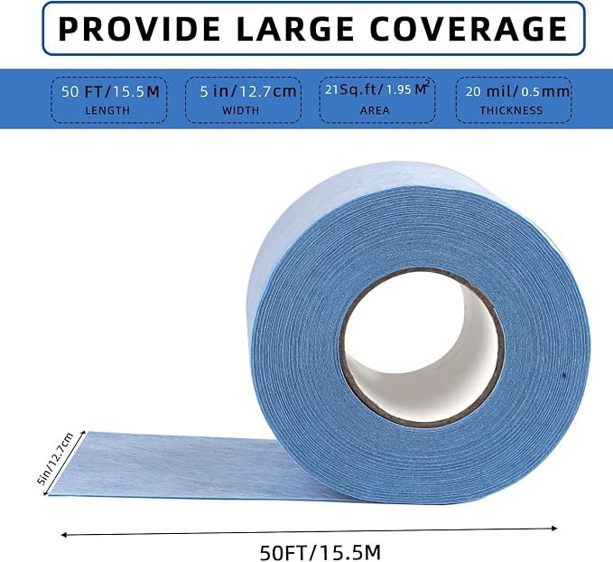 Shower Waterproofing Membrane Roll, 5 in x 100 Ft, 42 Sq Ft | Blue HDPE roll for shower membrane seams, corners and wall-to-floor joints; bonds with thin-set mortar for a secure install
