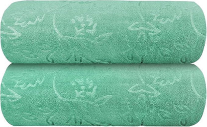 JML Large Bath Towels Set, 2 Pack, 30" x 60", Microfiber Body Towels for Adult, Oversized, Soft, Absorbent, Fast Drying for Shower Sauna Yoga Swimming Sport Fitness Gym Pool (Green-Floral Embossed)