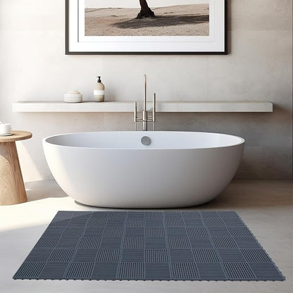 18 Pack Modular Interlocking Tiles Double Non-Slip 12"x12" Dark Gray | 0.4" Thick with Drain Holes for Pool Deck Shower Garage Basement Boat Pet Area Wet Floors Easy Install