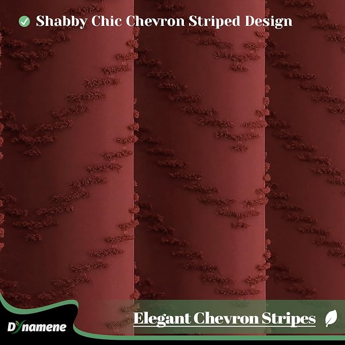 Boho Farmhouse Shower Curtain Tufted Chevron 72"x72" Burgundy | Elegant Tassel, Soft Lightweight Textured Fabric, Water Repellent, Washable, Hotel Spa, for Bathroom/Dorm/Apartment 12 Hooks