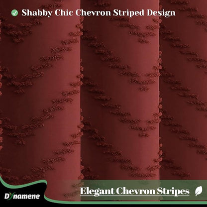 Extra Long Boho Shower Curtain Tufted Chevron 72"x96" Burgundy | 96 Inch Tall, Elegant Tassel, Lightweight Textured Fabric, Water Repellent, Washable, Hotel Spa, for Bathroom/Dorm 12 Hooks