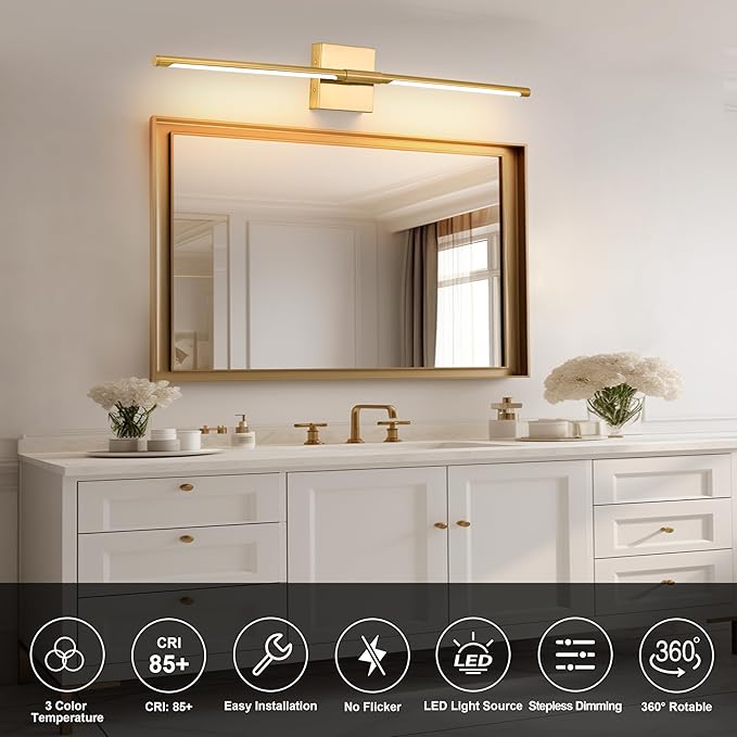 40″ Gold Battery Operated Wall Sconces Set of Two, Dimmable Wall Sconces with Remote Control, Rechargeable Sconces Wall Lighting, LED Wireless Wall Lights for Bedroom, Living Room, Bathroom